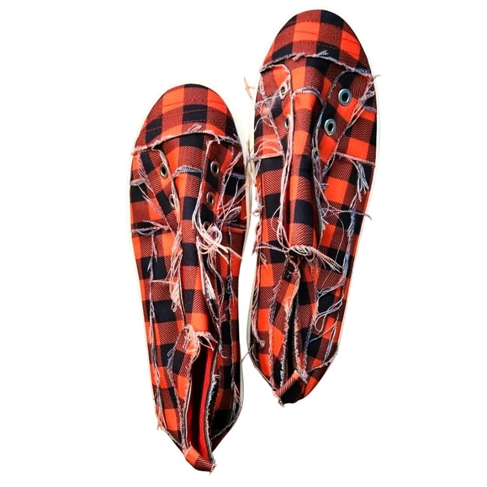 Red and Blacl Plaid Sneakers sz 8 Like New!